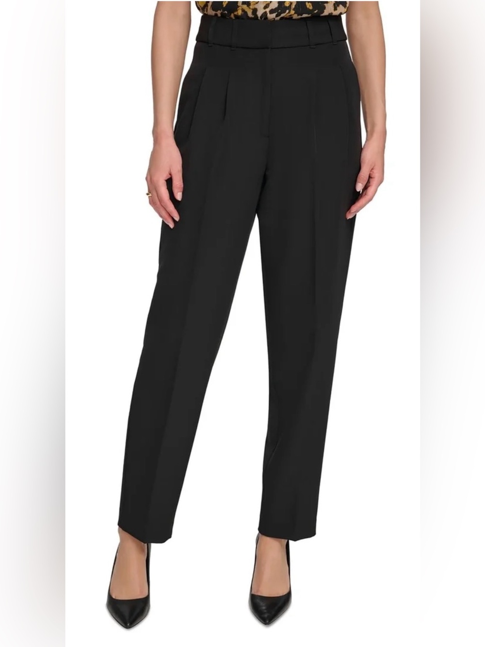 NWT DKNY High Rise Pleated Ankle Pants Black Size 10 Career Workwear MSRP $99